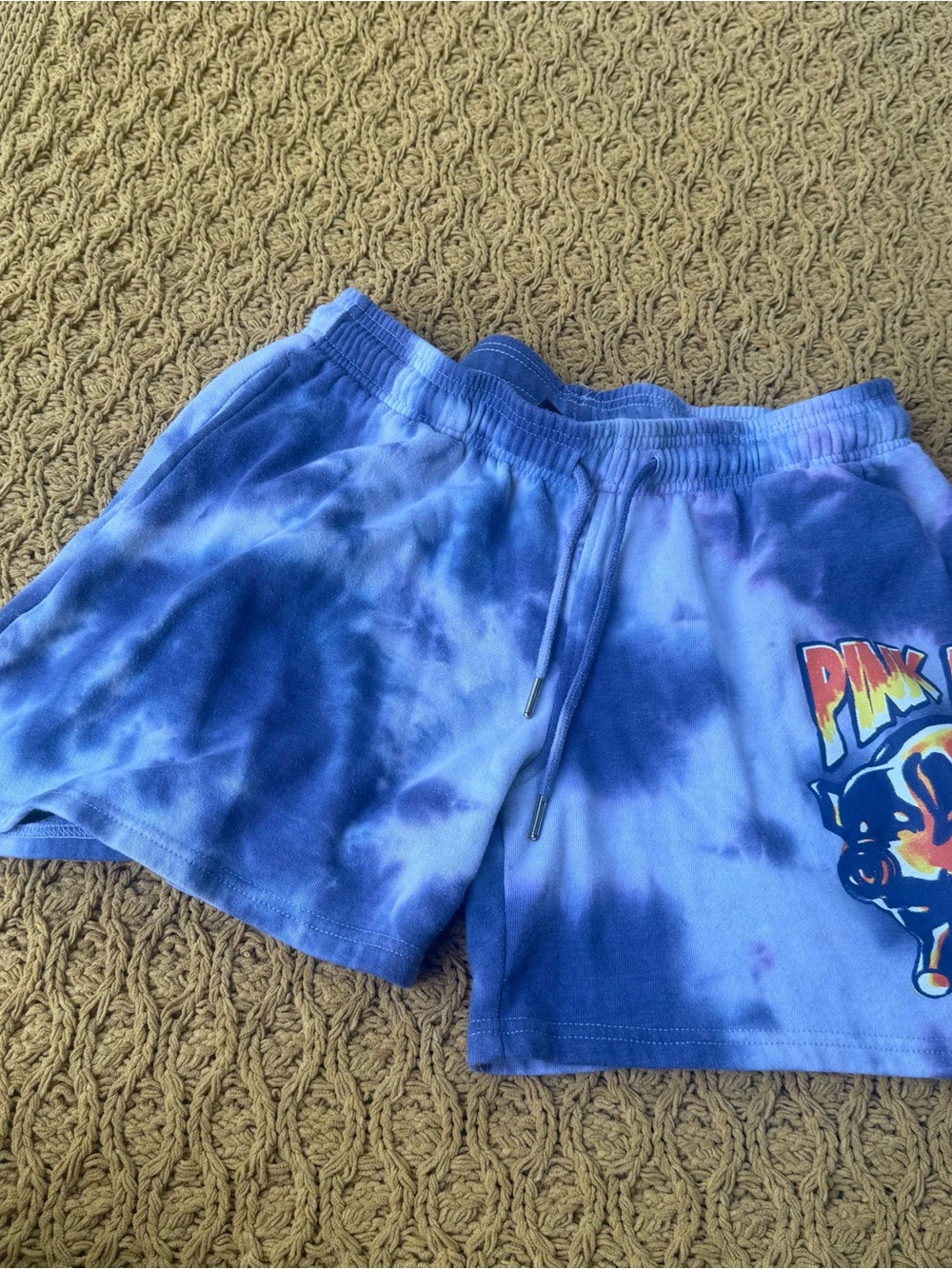Pink Floyd Shorts Womens Medium Blue Tie Dye Pig Band Rock Music Festival Hippie